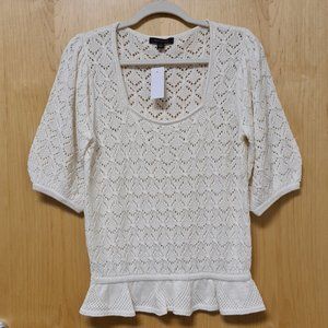 Ann Taylor Cream Crochet Knit Peplum Top